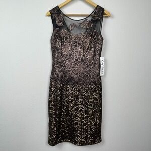 NWT Kay Unger New York Dress 4 Black Gold Sequin Lace Mini Cocktail Party
